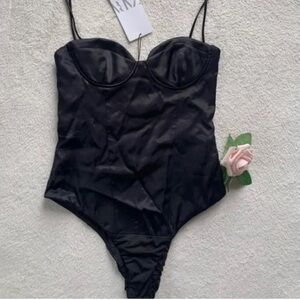 NWT Zara black satin bodysuit